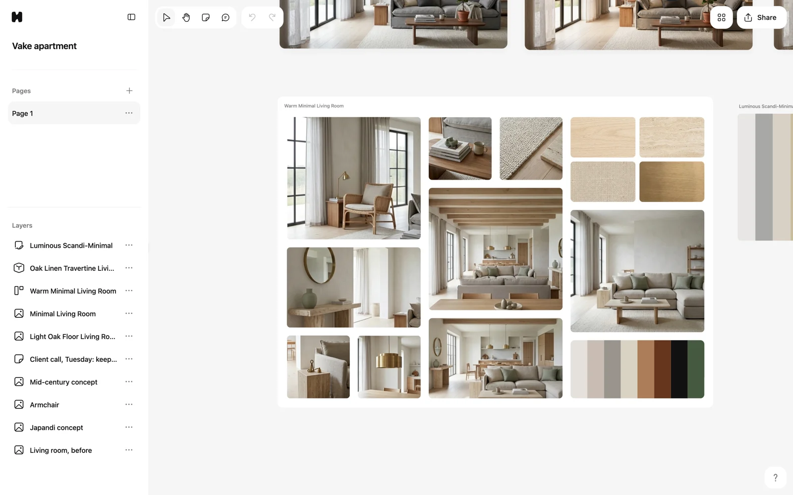 Moodboard with several filled slots and one locked slot