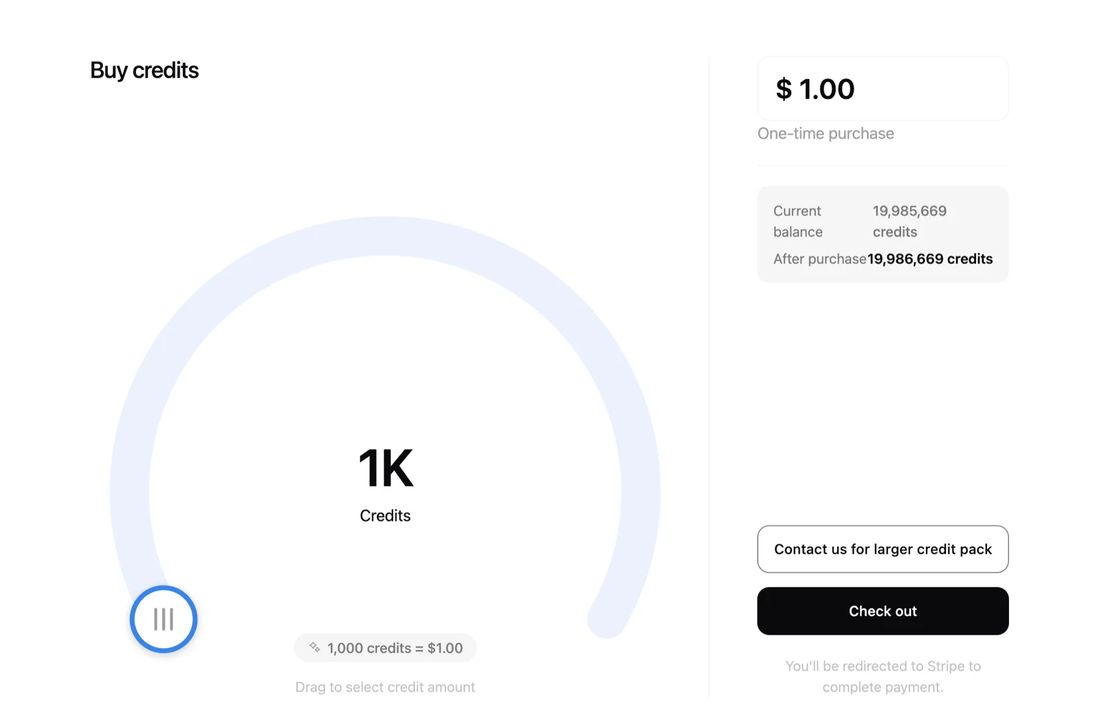 Top-up screen with the amount dial