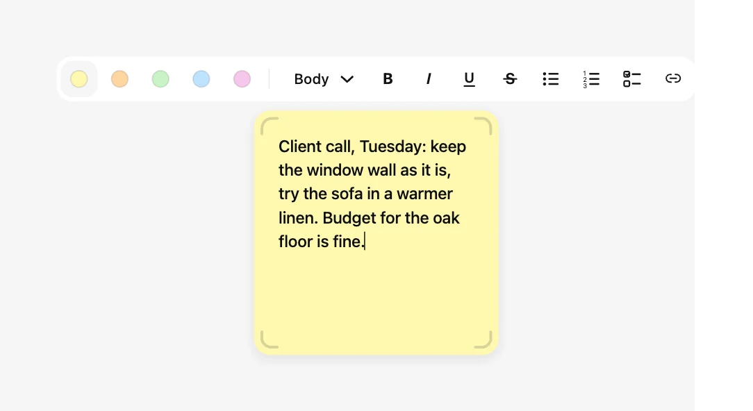 Note with its formatting toolbar open