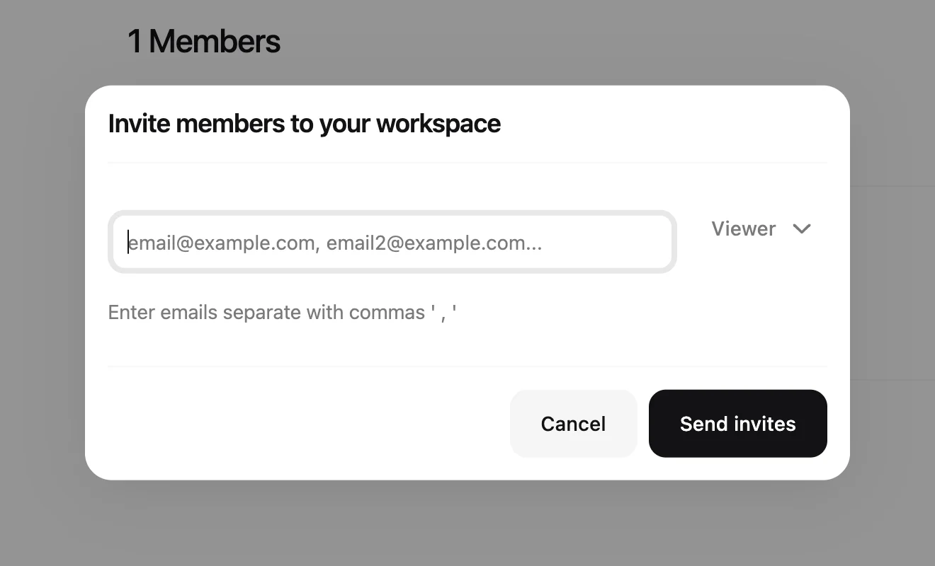 Invite member dialog with role selection