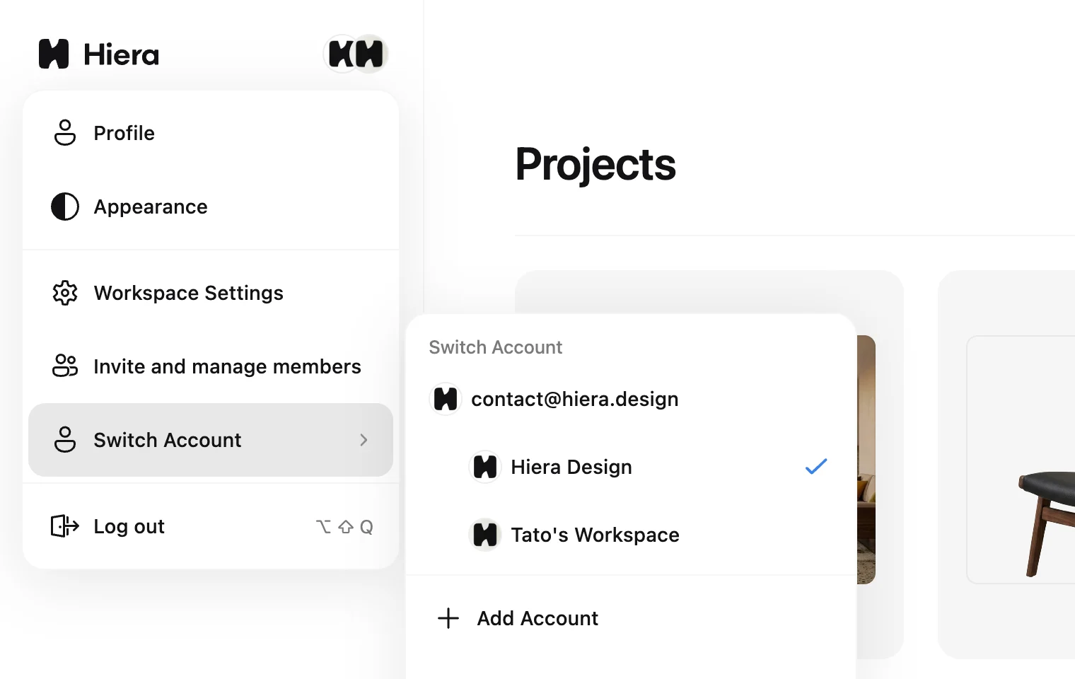 The Switch Account menu listing your own and other workspaces